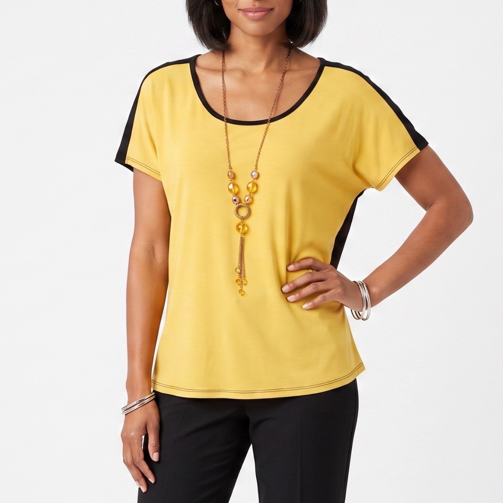 Bleeker & McDougal Top Women 2X Yellow Black Necklace NEW